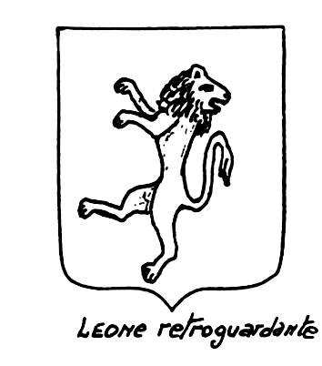 Image of the heraldic term: Leone retroguardante